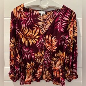 Sofía Jeans Smocked Waist Blouse – Tropical Print, Size L